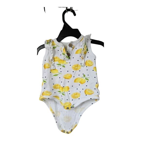 Baby Girl 2pc Lemon Print Onesie Bodysuit Playwear Fruit 6-9M Pink Yellow Bundle - Picture 3 of 8